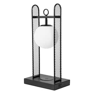 Matrix 17 in. Black-Finish Metal Color Changing LED Table Lamp with White Frosted Glass Globe Shade