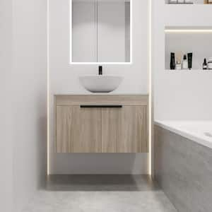 29.5 in. W x 18.9 in. D x 23.8 in. H Wall Mounted Bath Vanity in White Oak with Ceramic Top,Soft Close Door,Single Sink