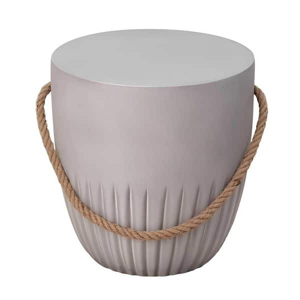 BANSA ROSE 16.5 in. W x 16.3 in. H Gray Conical Magnesium Oxide Outdoor Side Table with Hemp Rope