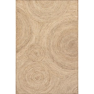 Hadassha Natural 4 ft. x 6 ft. Geometric Swirls Jute Area Rug