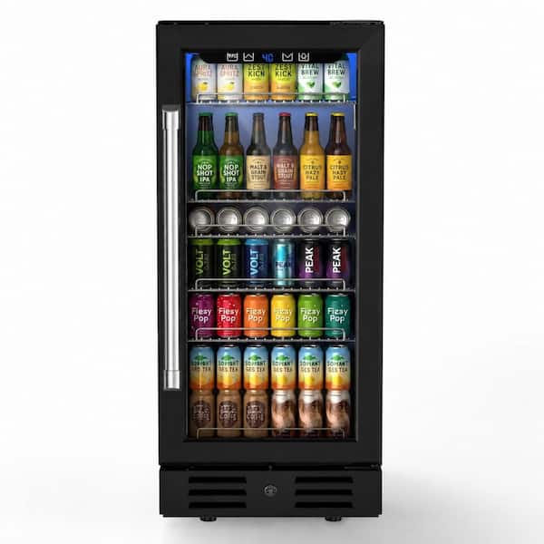 14.8 in. Single Zone 100-Cans Beverage Beverage Cooler in Black Stainless Steel with Security Lock, UV Protection