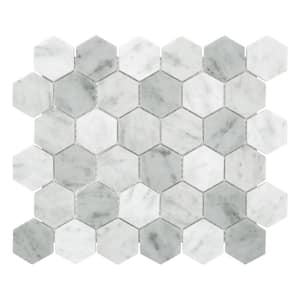 White Carrara Hexagon 11.7x10.2in. Mosaic Tile. Recycled Glass Marble Looks Floor And Wall Tile (8.33 sq. ft./Box)