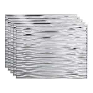 18.25 in. x 24.25 in. Waves Vinyl Backsplash Panel in Brushed Aluminum (5-Pack)