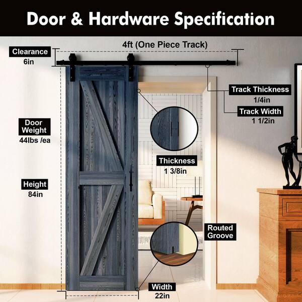 HOMACER 22 in. x 84 in. K-Frame Navy Solid Pine Wood Interior