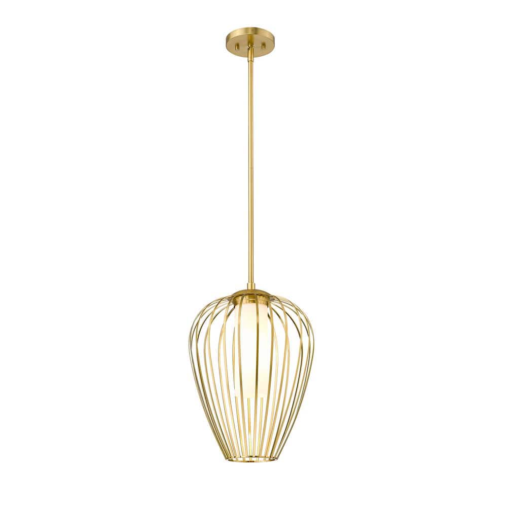Modern Gold 12" Glass Pendant Light with Opal Shade