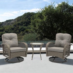 3-Piece Wicker Patio Conversation Set with Cushion in Grey Cushions
