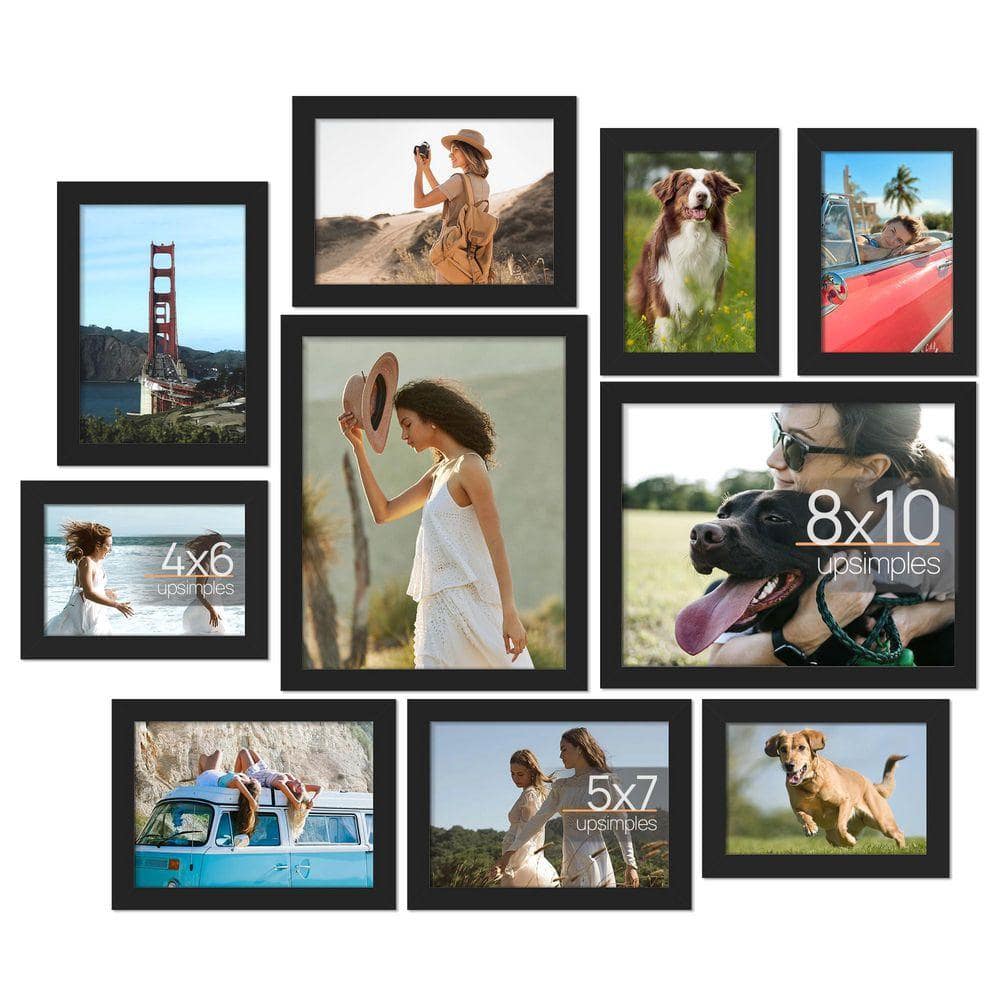 8 x 10,5 x 7, 4 x 6 Multi Sizes Black Photo Gallery Frame Set, 10