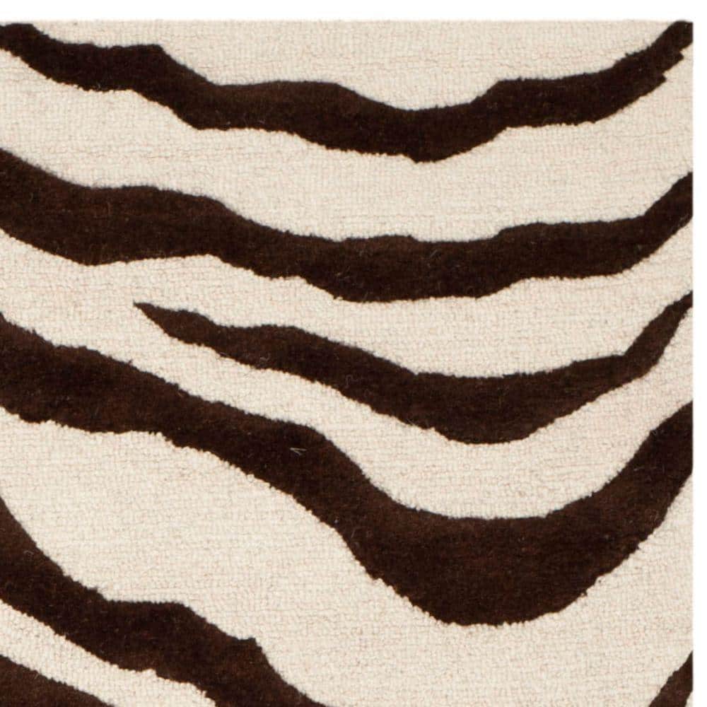 Ivory Brown Hand-Tufted Wool Rectangular Area Rug, 5' x 8'