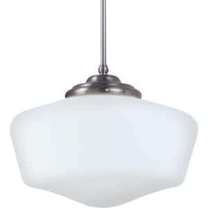 Academy Extra Large 17 in. W. x 12.25 in H. 1-Light Brushed Nickel Pendant with Satin White Glass Shade