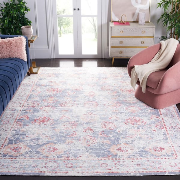 Mirage 9 ft. x 12 ft. Blue/Copper Distressed Floral Border Area Rug