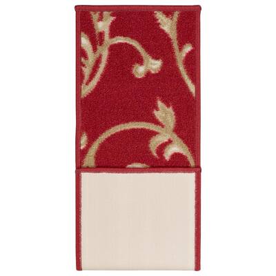 Ottohome CollectionCollection Floral Design Red 9 in. x 26 in. Rubberback Stair Tread (Set of 7)