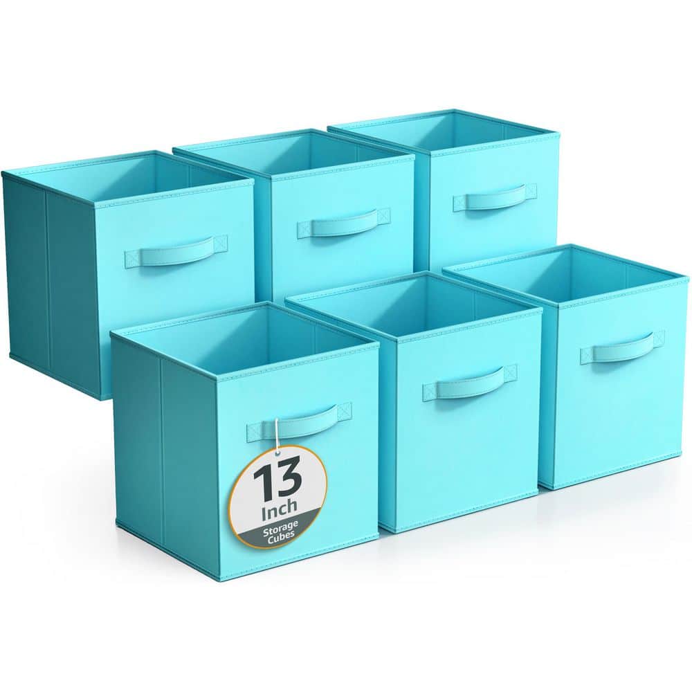 Large Storage Cubes with Handles, Blue 13 in x 13 in Fabric Decorative Bask