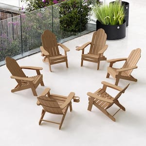 Recycled Brown HDPS Folding Plastic Adirondack Chair Weather Resistant Patio Plastic Fire Pit Chairs (Set of 6)