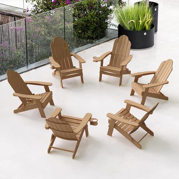 LUE BONA Recycled Brown HDPS Folding Plastic Adirondack Chair Weather Resistant Patio Plastic Fire Pit Chairs (Set of 6)