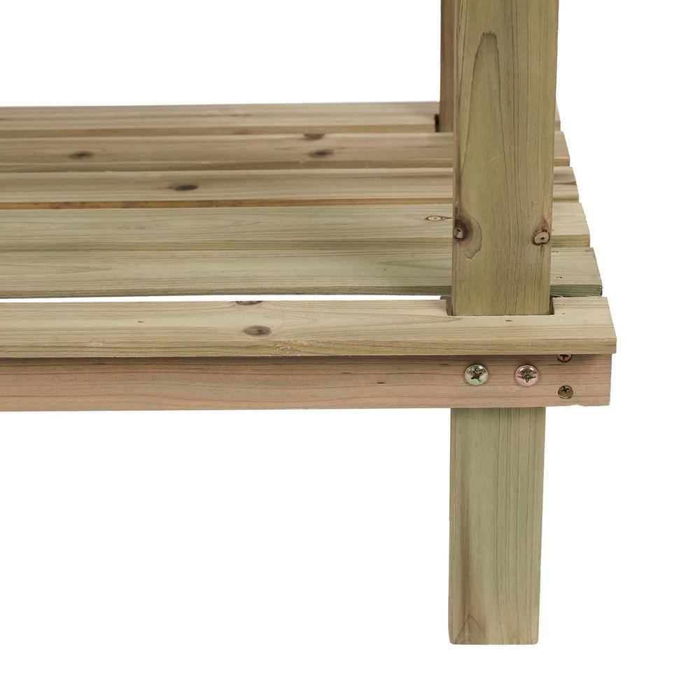 Natural Fir Wood Mobile Potting Bench with Drawer and Shelves