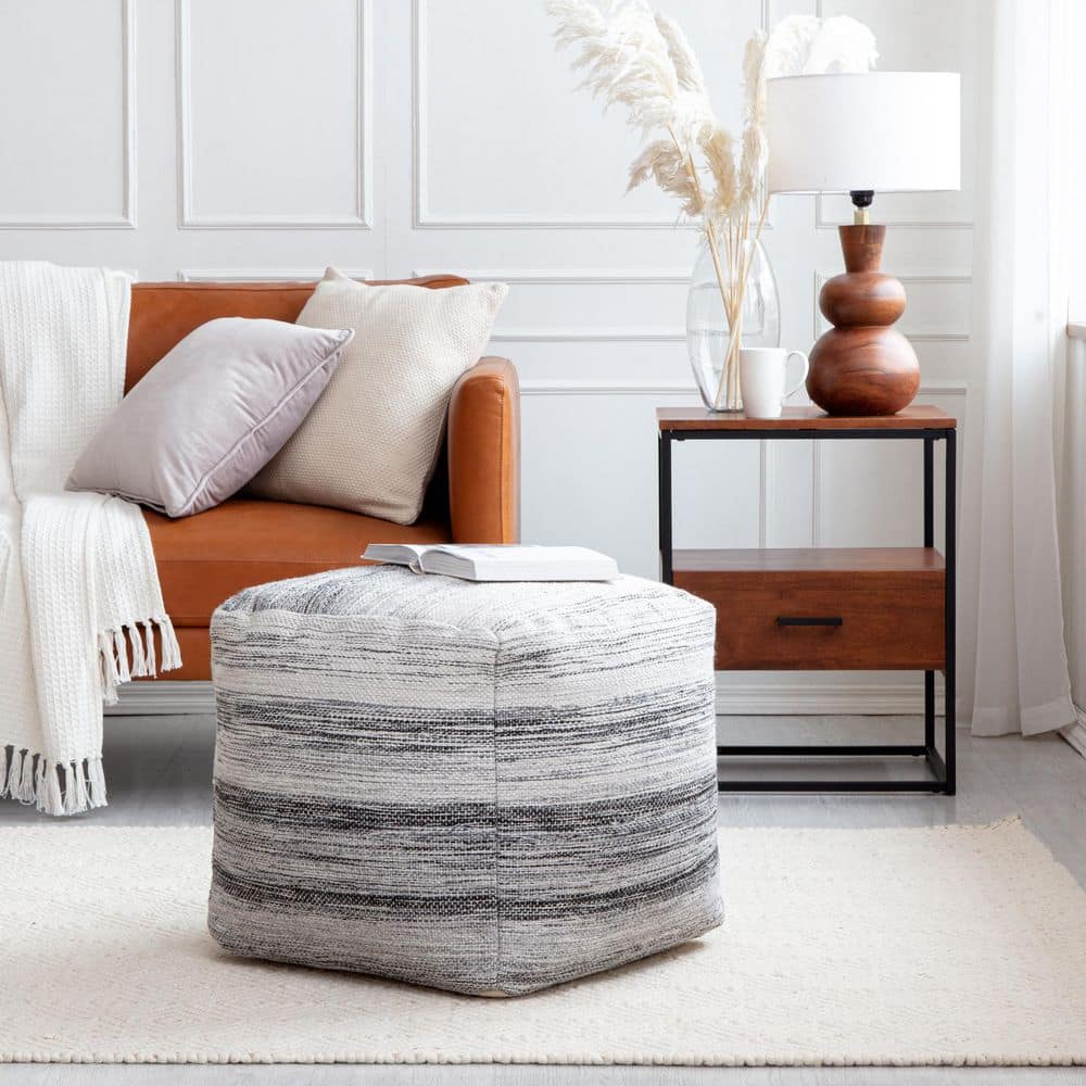 Caledonia Pouf Gray/Ivory - Anji Mountain: Handmade, Square, Unupholstered, Fair Trade Certified