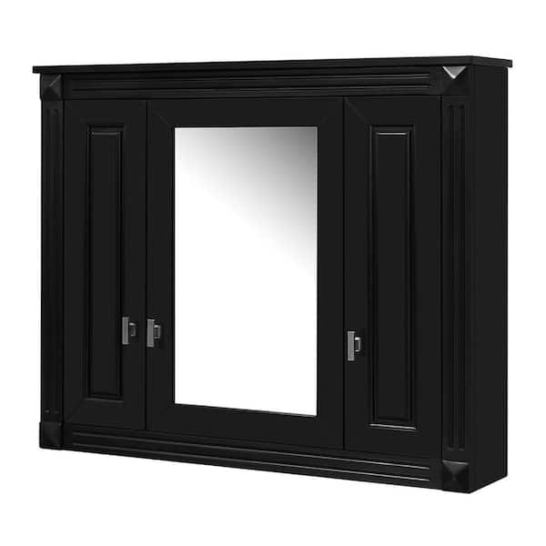 Classic 7.13 in. W x 35 in. D x 28.74 in. H Bathroom Storage Wall Cabinet in Black with Mirror