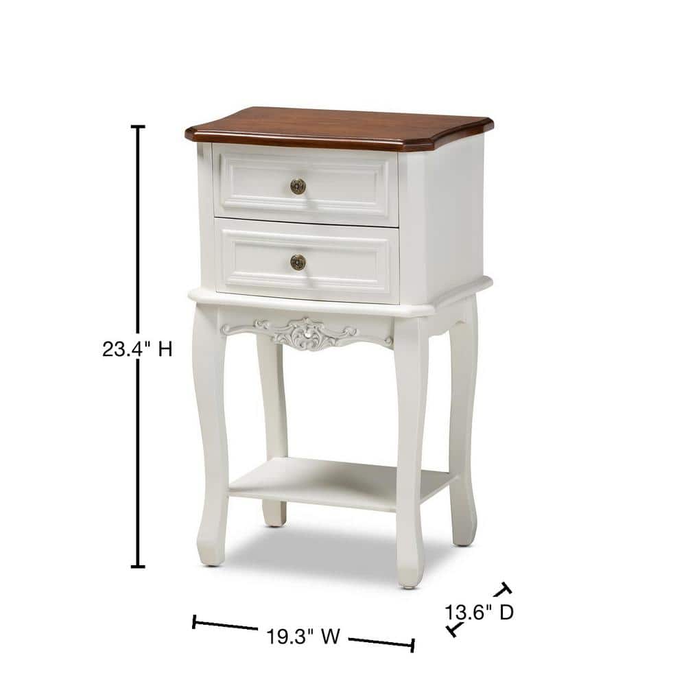Darla Traditional French White & Cherry Brown Wood Nightstand