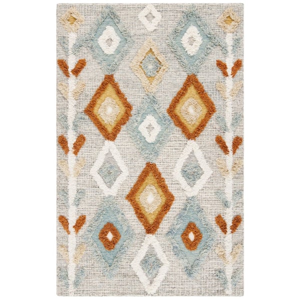SAFAVIEH Kenya Grey/Blue 8 ft. x 10 ft. High-Low Flokati Geometric Area Rug