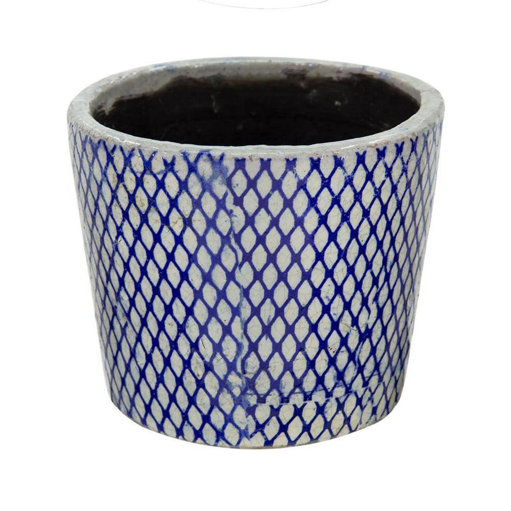 Large Blue and White Terracotta Planters Set of 4