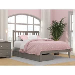 Tahoe Grey Full Solid Wood Storage Platform Bed with USB Turbo Charger and 2 Drawers