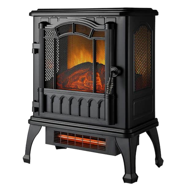AFAIF 17.7 in. Freestanding Electric Fireplace Stove with Infrared Quartz Heater, 1500W, 5200BTU Coverage 500 sq ft-Black