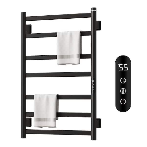 7-Bars Heated Towel Rack for Bathroom, Wall Mounted Plug In and Hardwired Towel Rack in Matte Black Stainless Steel