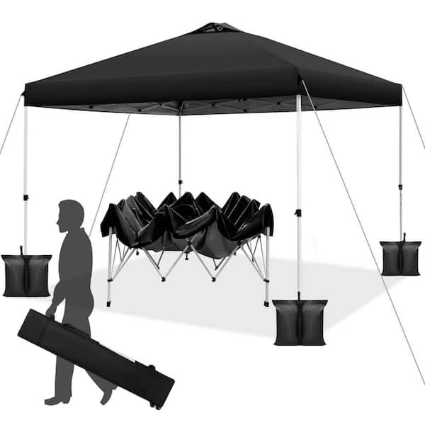 10 ft. x 10 ft. Pop up Canopy Tent with Roller Bag, Weight Bags, Guy Ropes and Stakes, Black