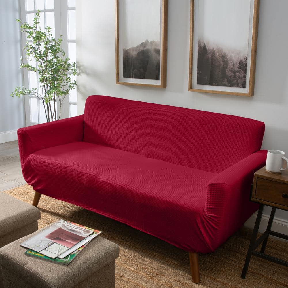 Burgundy Stretchable Polyester Loveseat Slipcover