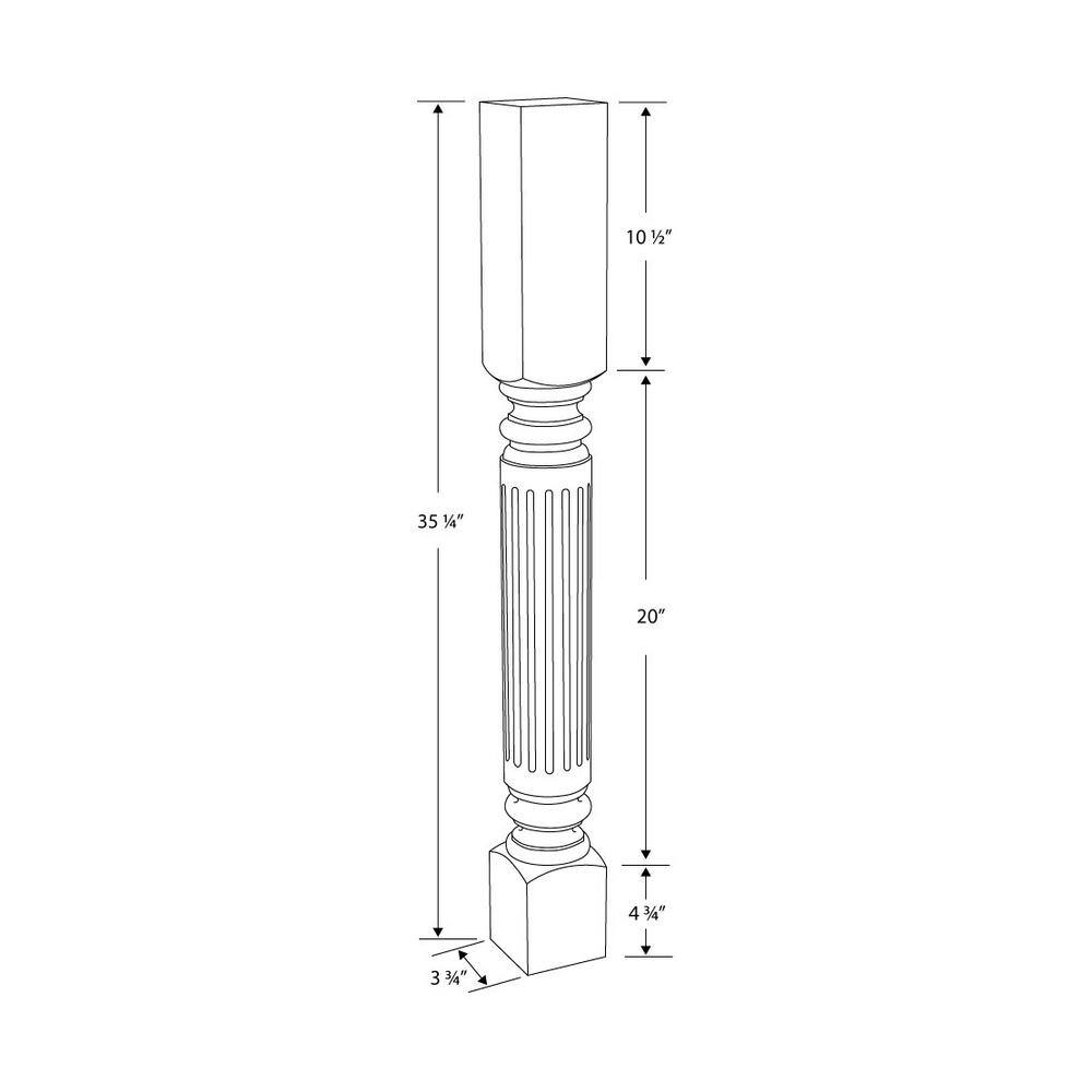 Elegant 35" Unfinished Solid Hardwood Fluted Kitchen Island Support Leg