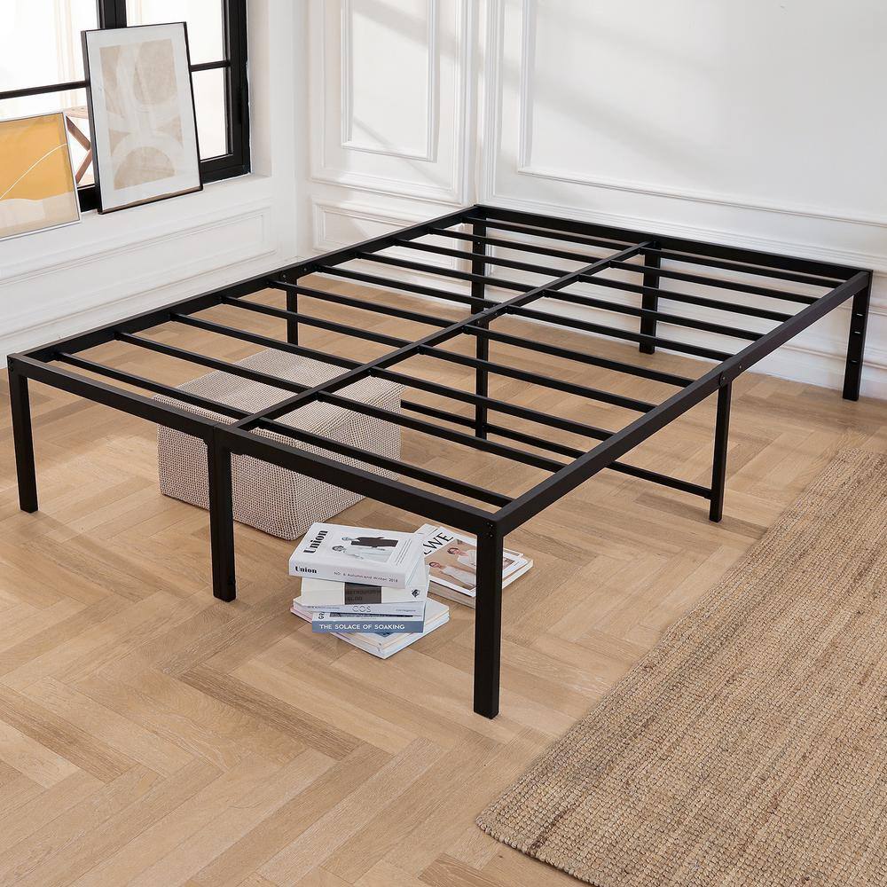 Black 18" Full Size Metal Platform Bed Frame with Slats