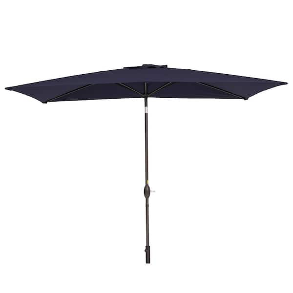 Inner Decor Flora 10 ft. x 7 ft. Aluminum Rectangular Market Tilt Patio Umbrella in Navy Blue Without Base