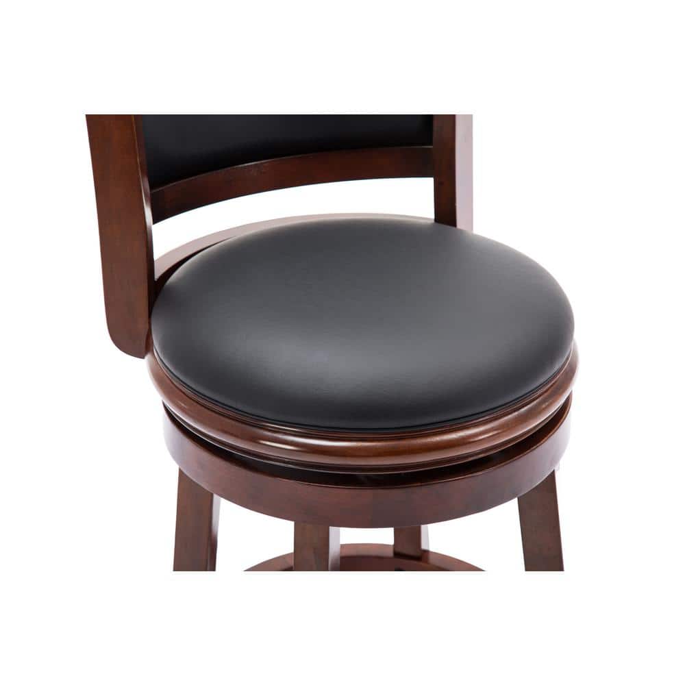Elegant Cherry Wood and Black Leather 29" Swivel Barstool