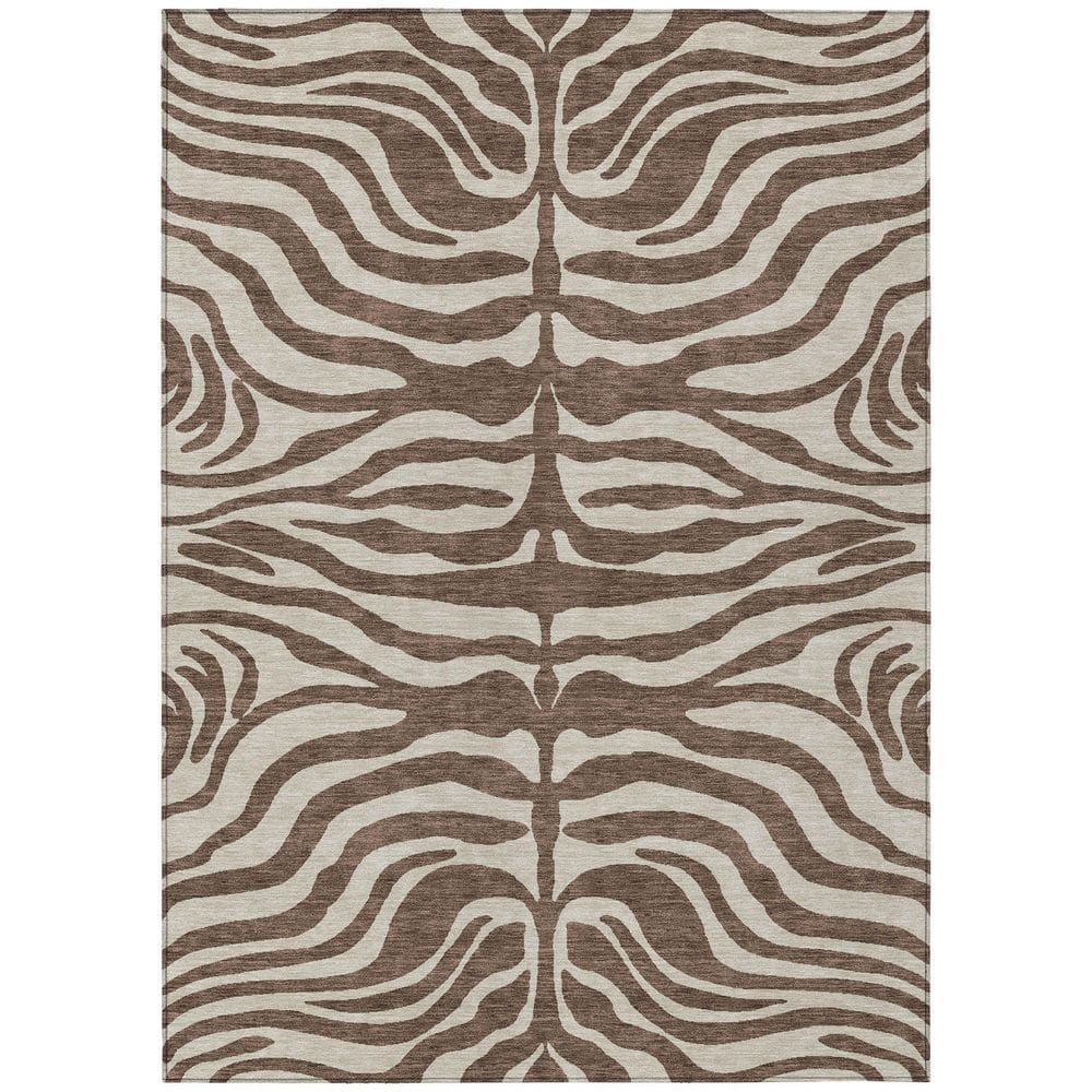 Brown and Beige Zebra Print Washable Synthetic Area Rug
