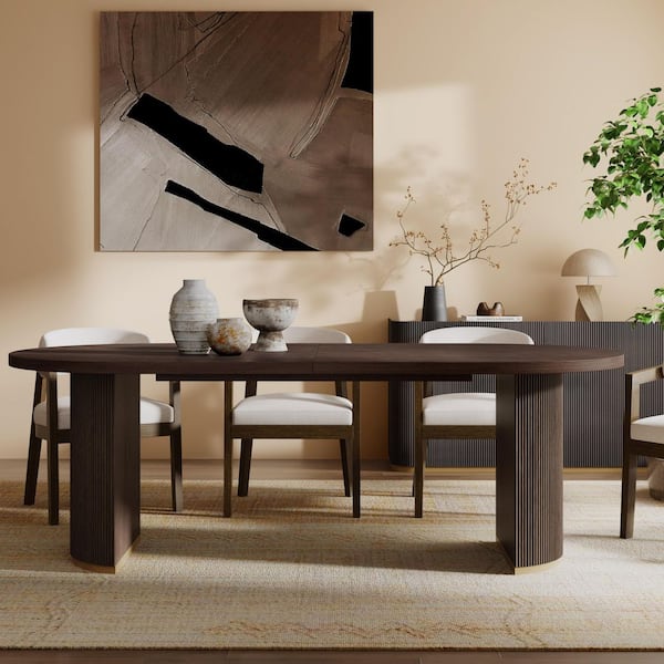 CHRISTOPHER KNIGHT HOME Jiana Espresso MDF Wood 88 in. W Double Pedestal Oval Dining Table, 6-Seat
