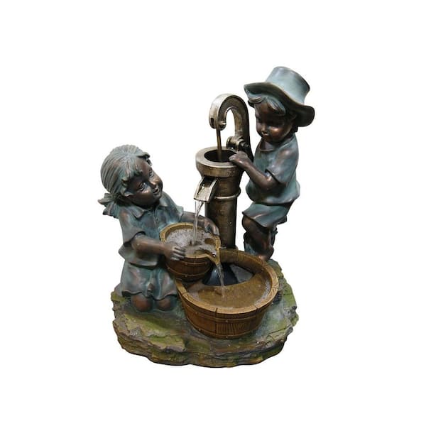Alpine Corporation Polyresin Boy and Girl Fetching Water Fountain