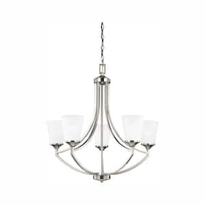 Hanford 5-Light Brushed Nickel Traditional Transitional Single Tier Hanging Empire Chandelier with LED Bulbs