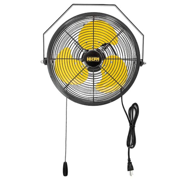 HICFM 12 in. 2500 CFM Yellow Wall Mounted Fan, 3-Speed High Velocity, IP44 Motor for Garage, Barn, Warehouse Use