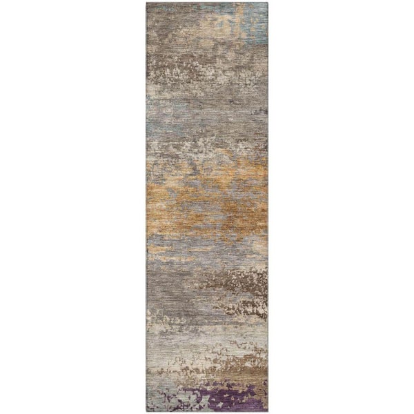Mayfield Premium Machine Washable Abstract AMF2071 Brown 2 ft. x 7 ft. Runner Rug