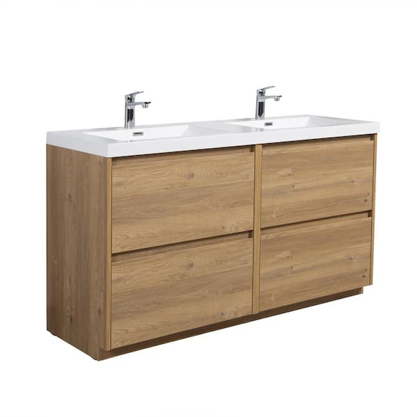 MT 59 in. W x 19.6 in. D Freestanding Double Bath Vanity in Mature Oak with White Resin Double Sink Vanity Top
