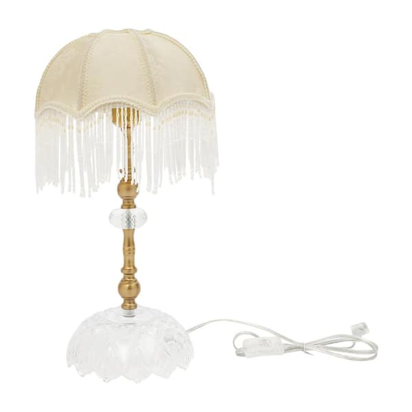 17.71 in. Beige and Gold Vintage Task and Reading Table Lamp for Bedroom Living Room with Fabric Shade No Bulbs Included