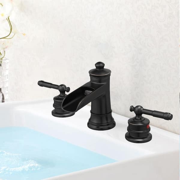 Waterfall 8 in. Widespread Double Handle Stainless Steel Bathroom Faucet in Oil Rubbed Bronze