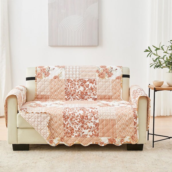 Patchwork-Dusty Rose Reversible Floral Microfiber Loveseat Furniture Protector