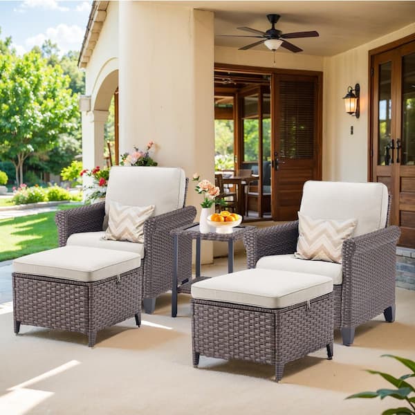 Buenaola 5-Piece Wicker Patio Conversation Set with Beige Cushions