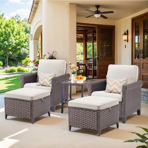 Nyajiah 5-Piece Wicker Patio Conversation Set with Beige Cushions