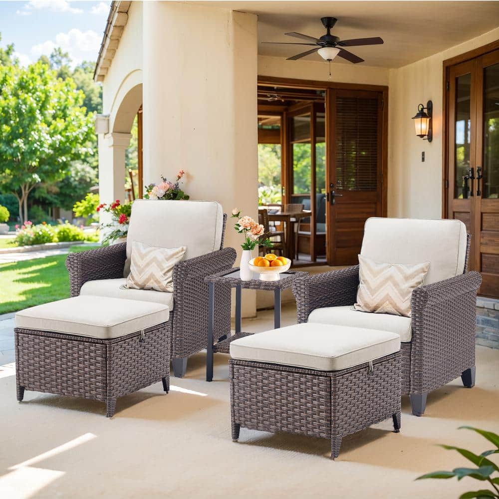  Nyajiah 5-Piece Wicker Patio Conversation Set with Beige Cushions