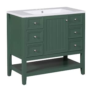 36 in. W x 18 in. D x 34.10 in. H Freestanding Bath Vanity in Green with White Ceramic Sink, 1-Cabinet and 3-Drawers
