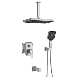 Rec Single-Handle 3-Spray 14 in. Rectangle High Pressure Shower Faucet w/Tub Spout in Brushed Nickel (Valve Included)