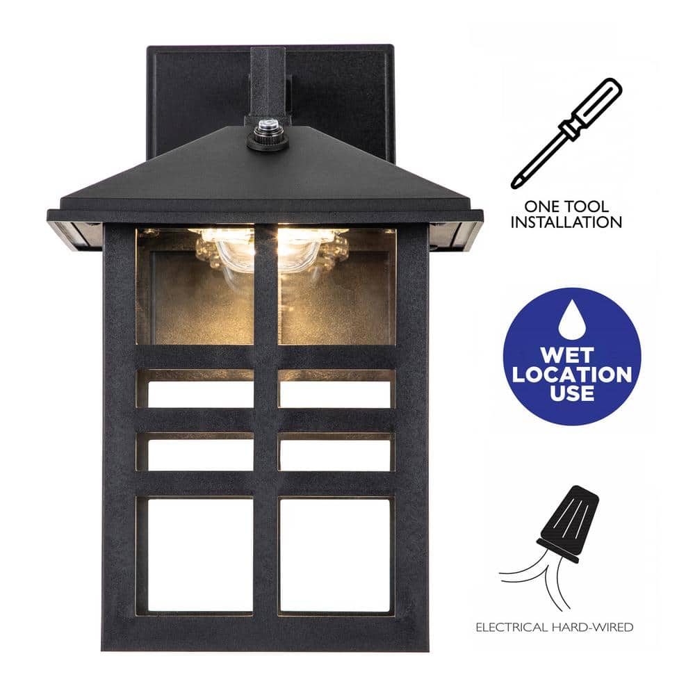 Black Dimmable Direct Wired Outdoor LED Wall Lantern