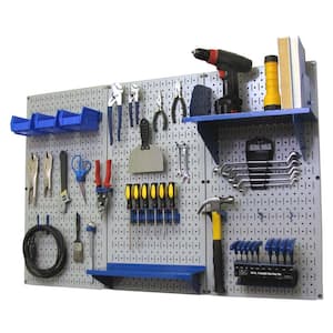32 in. x 48 in. Metal Pegboard Standard Tool Storage Kit with Gray Pegboard and Blue Peg Accessories